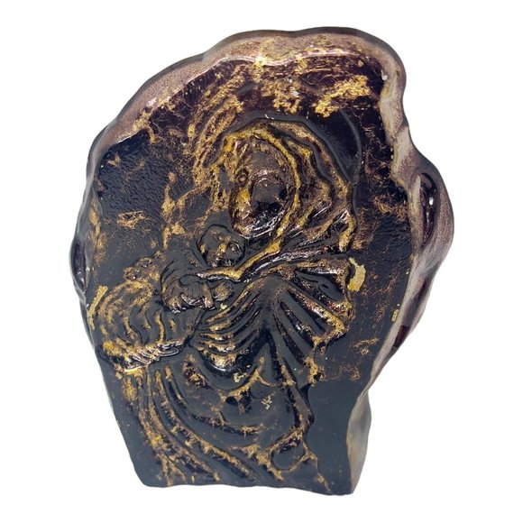 St. Joseph With Baby Jesus Etched 3D Bronze Look Glass Paperweight - Picture 3 of 10